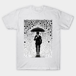 Man in suit with umbrella in rain pixel art T-Shirt